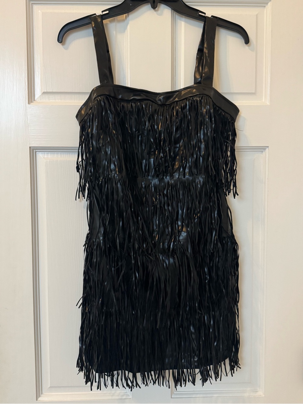 Small Black Fringe Faux Leather Mini Dress - NWT